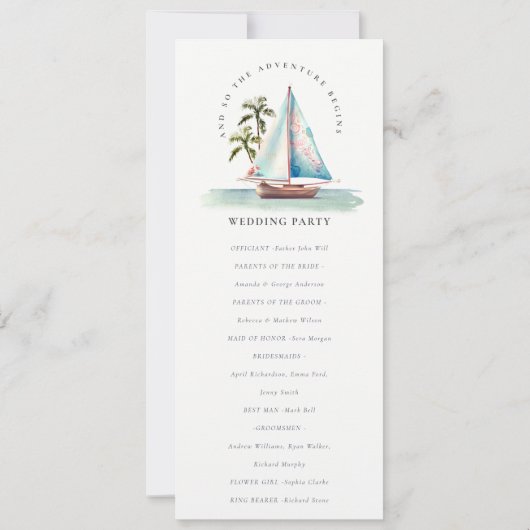 Aqua Aquamarin Sailboat Palm Seascape Hochzeitspro Einladung (Rückseite)