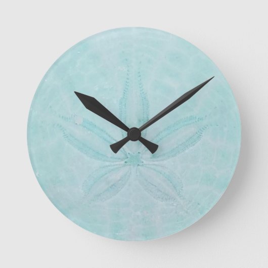 Aqua Aquamarin Sand Dollar Nautical Coastsea Runde Wanduhr (Vorderseite)