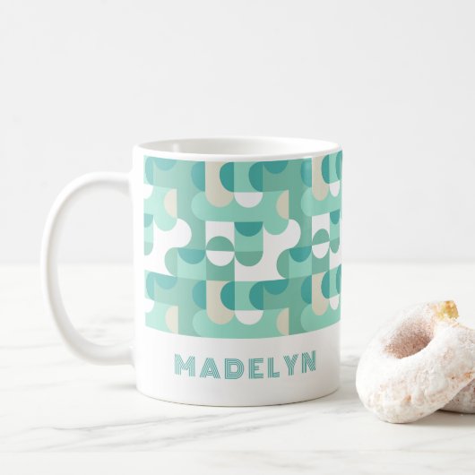 Aqua Aquamarin Seafoam Mint Green Mitte Jahrhunder Kaffeetasse (Mit Donut)