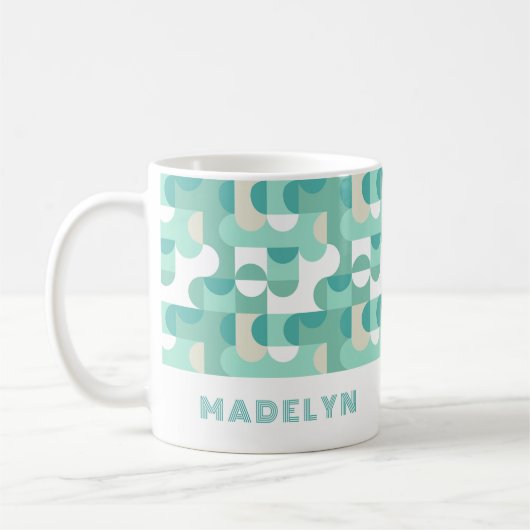 Aqua Aquamarin Seafoam Mint Green Mitte Jahrhunder Kaffeetasse (Links)