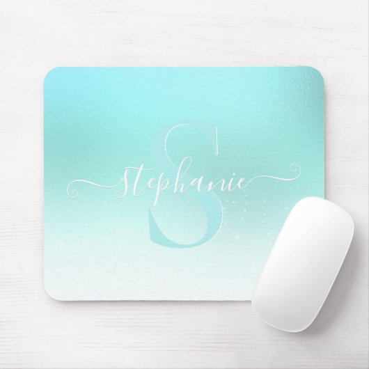 Aqua Aquamarin Shimmer Sparkle Girl Monogram Mouse Mousepad (Mit Mouse)