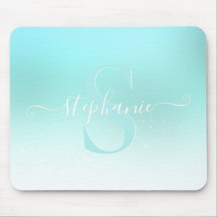 Aqua Aquamarin Shimmer Sparkle Girl Monogram Mouse Mousepad