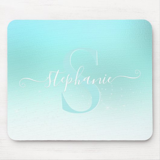 Aqua Aquamarin Shimmer Sparkle Girl Monogram Mouse Mousepad (Vorne)
