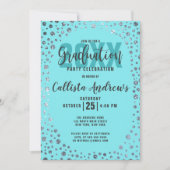 Aqua Aquamarin Silver Glitzer Confetti Abschluss Einladung (Vorderseite)