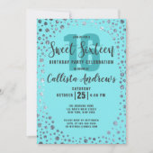 Aqua Aquamarin Silver Glitzer Confetti Border Swee Einladung (Vorderseite)