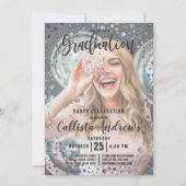 Aqua Aquamarin Silver Glitzer Confetti Foto Abschl Einladung (Vorderseite)