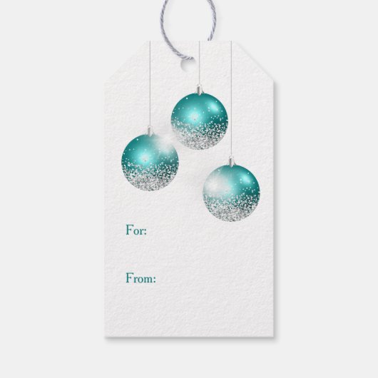 Aqua Aquamarin Silver Glitzer Weihnachtsbrillen Geschenkanhänger (Rückseite)