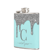 Aqua Aquamarin Silver Sparkle Glitzer Tropfen Mono Flachmann (Links)