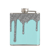 Aqua Aquamarin Silver Sparkle Glitzer Tropfen Mono Flachmann (Rückseite)