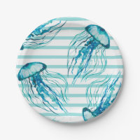 Aqua Aquamarin Stripes Wasserfarbene Quallen