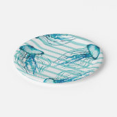 Aqua Aquamarin Stripes Wasserfarbene Quallen Pappteller (Schrägansicht)