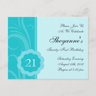 Aqua Aquamarin Swirl 21. Geburtstag Party Einladun Einladung