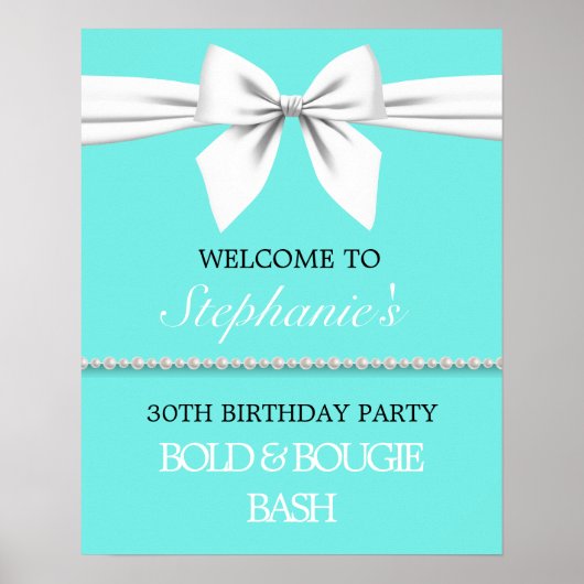 Aqua Aquamarin Tiffany Geburtstagsparty Begrüßung Poster (Vorne)