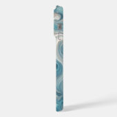 Aqua Aquamarin Türkis Blau Weißer Silbermarmor iPhone Hülle (Linke Seite)