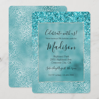 Aqua Aquamarin Türkis Glam Leopard Print Einladung