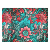 Aqua, Aquamarin, Türkis und Graues Blumenmuster Tischdecke (Vorderseite (Horizontal))