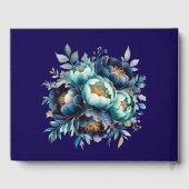 Aqua Aquamarin und Navy Peony Bouquet Wedding Gästebuch (Rückseite)