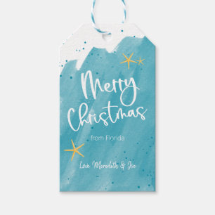 Aqua Aquamarin Watercolor Beach-Themed Frohe Weihn Geschenkanhänger