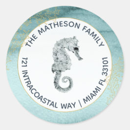 Aqua Aquamarin Watercolor Wasserfarbene Rücksendea Runder Aufkleber