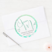 Aqua Aquamarin White Modern Calligraphy Script Hea Runder Aufkleber (Umschlag)