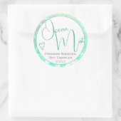 Aqua Aquamarin White Modern Calligraphy Script Hea Runder Aufkleber (Tasche)