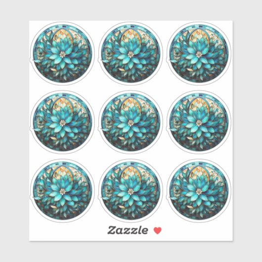 Aqua Aquamarine Blume Gestaltete Glasmalerei Aufkleber (Blatt)