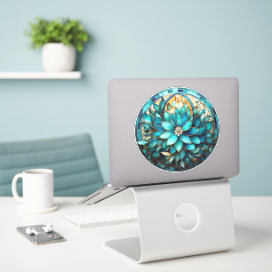 Aqua Aquamarine Blume Gestaltete Glasmalerei Aufkleber