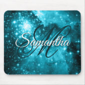 Aqua Aquamarine Funkelnd Sterne Celestial Extravag Mousepad (Vorne)