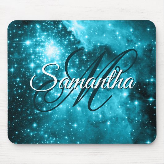 Aqua Aquamarine Funkelnd Sterne Celestial Extravag Mousepad (Vorne)