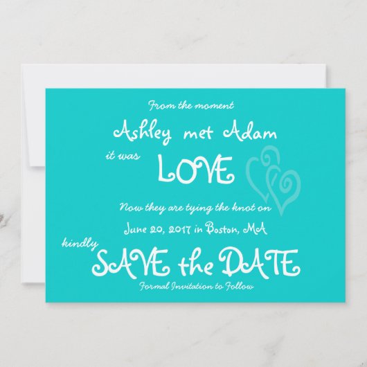 Aqua Aquamarine Liebe, Herz Foto Save the Date Kar (Vorderseite)