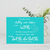 Aqua Aquamarine Liebe, Herz Foto Save the Date Kar (Stehend Vorderseite)