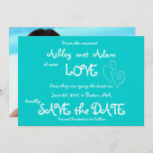 Aqua Aquamarine Liebe, Herz Foto Save the Date Kar (Vorne/Hinten)