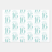 Aqua Aquamariner Glitzer Sweet 16 Personalisiert T Geschenkpapier Set (Vorderseite)