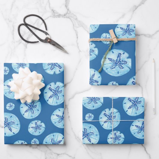 Aqua-aquamariner Sand-Dollar-Aquarell Geschenkpapier Set (Vorderseite)