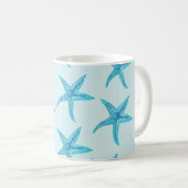 Aqua-aquamariner Seesterne-Aquarellmonogramm Kaffeetasse (VorderseiteRechts)