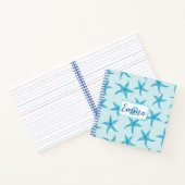 Aqua-aquamariner Seesterne-Aquarellmonogramm Notizblock (Innenseite)