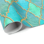 Aqua-aquamarines tadelloses Goldorientalisches Geschenkpapier (Rolleneckpunkt)