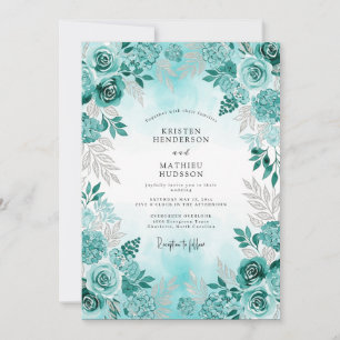 Aqua-Aquarell-Blumen-Winterhochzeit Einladung