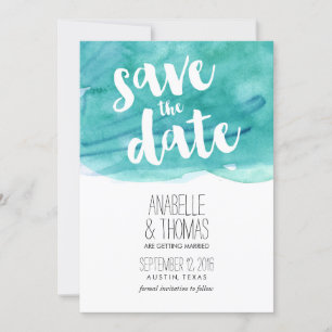 Aqua-Aquarell-Hochzeit - Sichert Euch den Termin Einladung