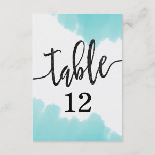 Aqua-Aquarell-Pinselstriche-Tisch-Nummer-Bestuhlun Einladung