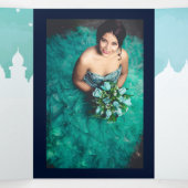 Aqua Arabian Nights Wasserfarbe Quinceñera Tri-Fol Dreifach Gefaltete Einladung (Innenseite Mitte)
