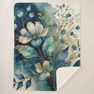 Aqua Arboretum Captivation Foliage Sherpa Blanket Sherpadecke