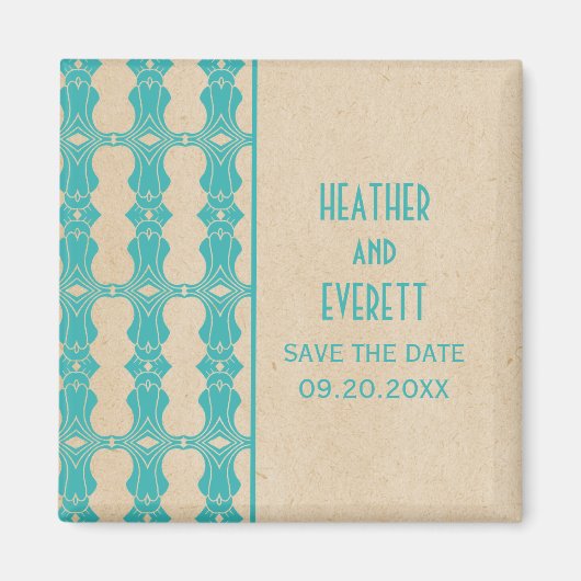 Aqua Art Deco Border Save the Date Magnet (Vorne)