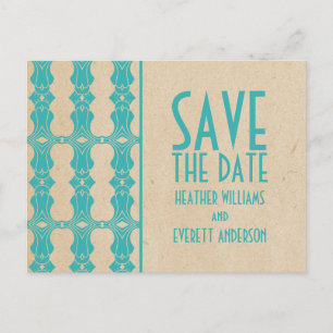 Aqua Art Deco Border Save the Date Postkarte