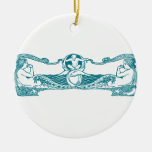 Aqua Art Nouveau Mermaids Keramik Ornament