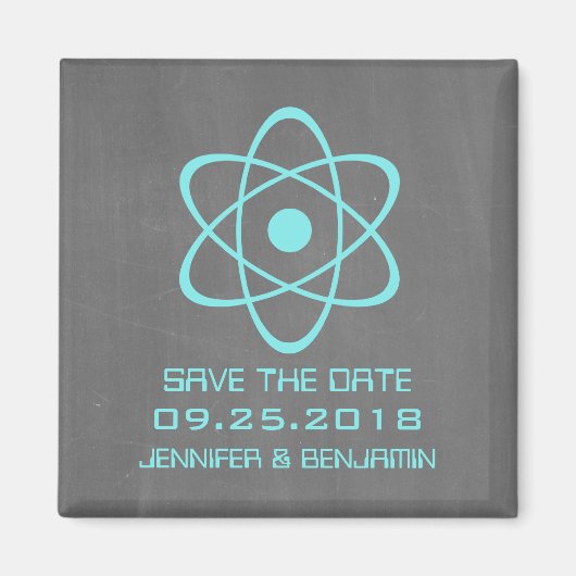 Aqua Atomic Chalkboard Save the Date Magnet (Vorne)