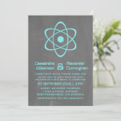 Aqua Atomic Chalkboard Wedding Einladung (Stehend Vorderseite)
