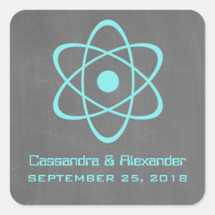 Aqua Atomic Chalkboard Wedding Stickers