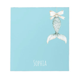 Aqua Beach Blue White Mermaid Notizblock
