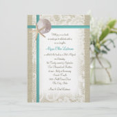 Aqua Beach Burlap und Lace Bat Mitzvah Einladung (Stehend Vorderseite)